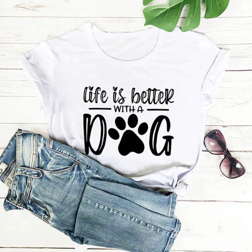 Load image into Gallery viewer, Life Is Better With A Dog Tee in White