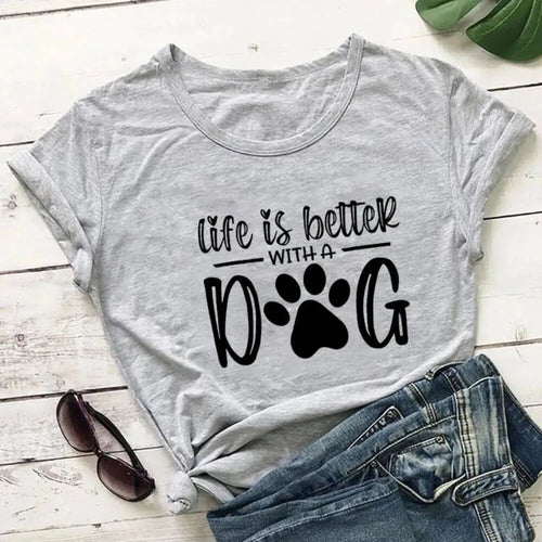 Load image into Gallery viewer, Life Is Better With A Dog Tee in Gray