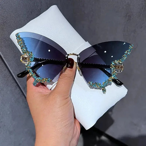 Load image into Gallery viewer, Rimless Butterfly Sunglasses in Blue
