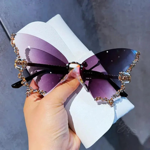 Load image into Gallery viewer, Rimless Butterfly Sunglasses in Purple
