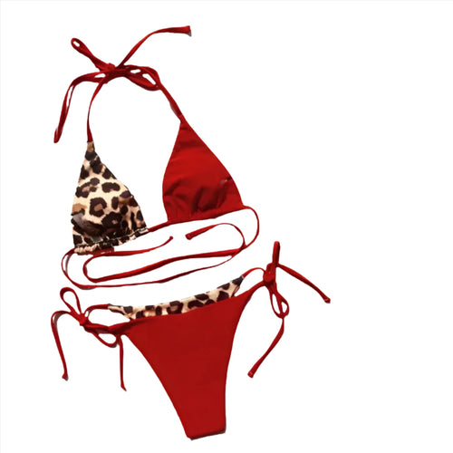 Load image into Gallery viewer, Ellolace Leopard Bikini in Red
