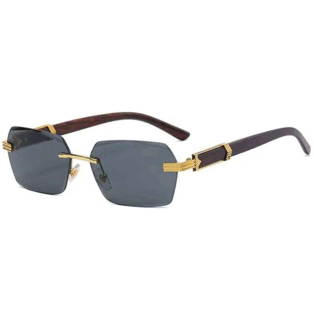 Wooden Rimless Sunglasses in Black