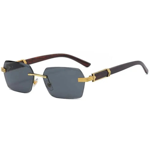 Load image into Gallery viewer, Wooden Rimless Sunglasses in Black
