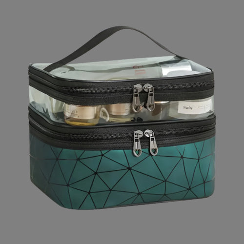 Load image into Gallery viewer, Multifunction Double Transparent Cosmetic Bag in Green
