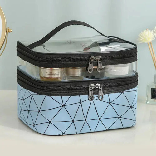 Load image into Gallery viewer, Multifunction Double Transparent Cosmetic Bag in Blue
