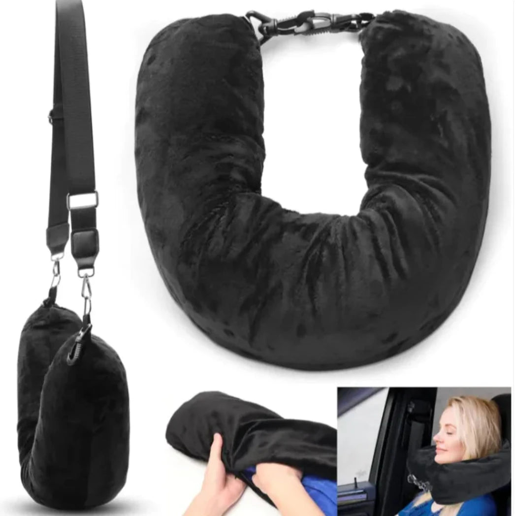 Refillable Travel Pillow in Black