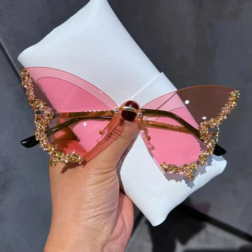 Load image into Gallery viewer, Rimless Butterfly Sunglasses in Pink
