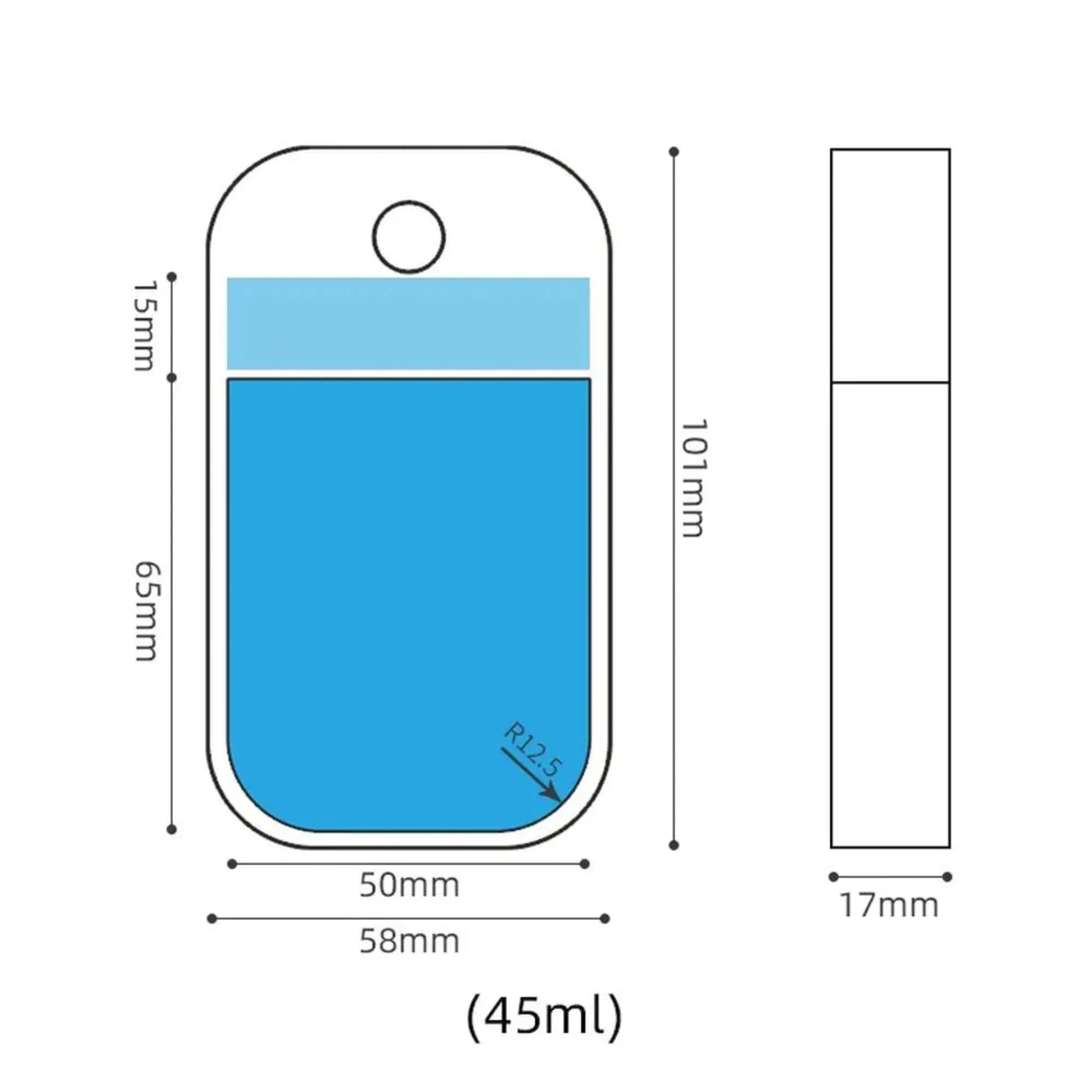 Mini Refillable Sanitizer Bottle Measurements