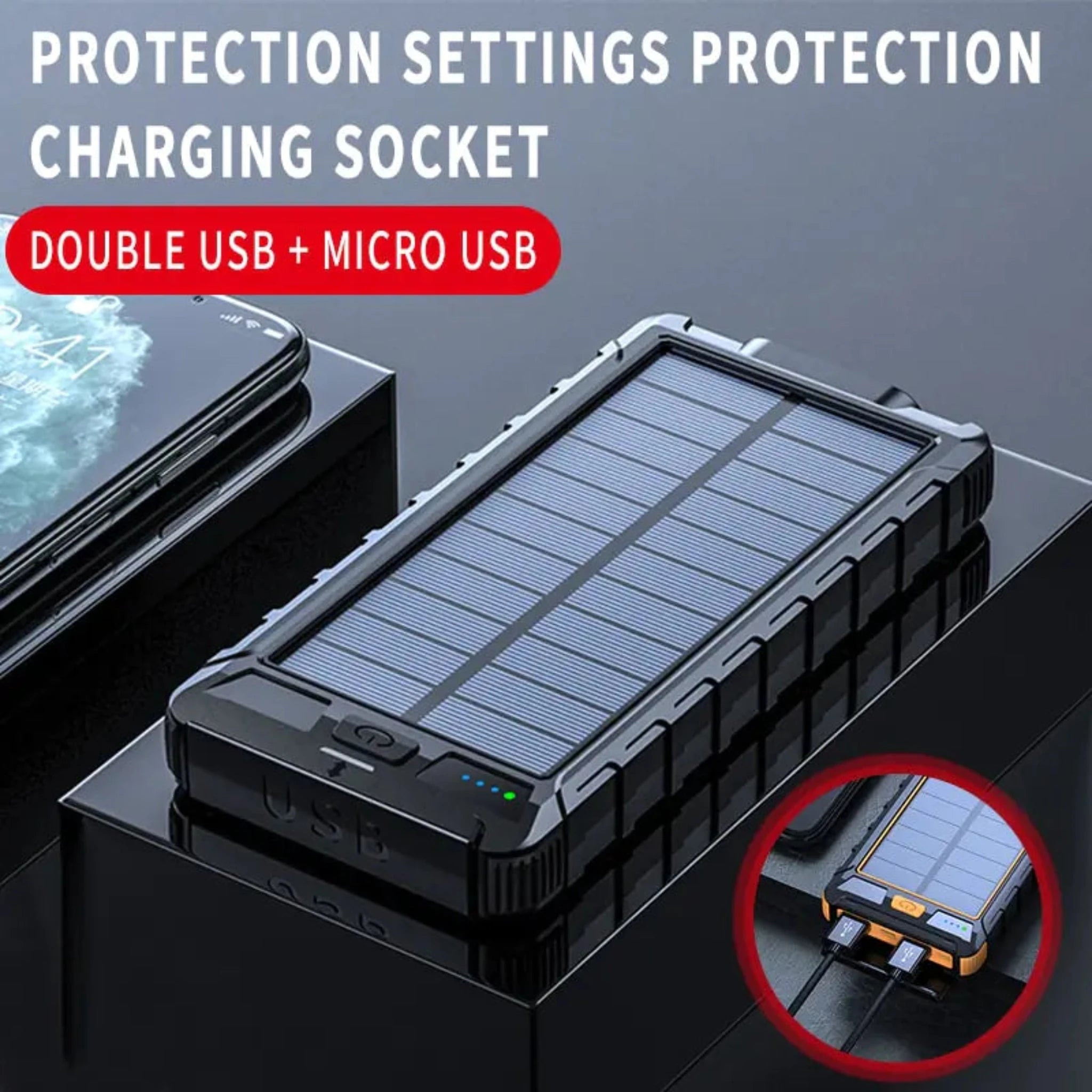 Waterproof Solar Fast Charging Portable Power Bank