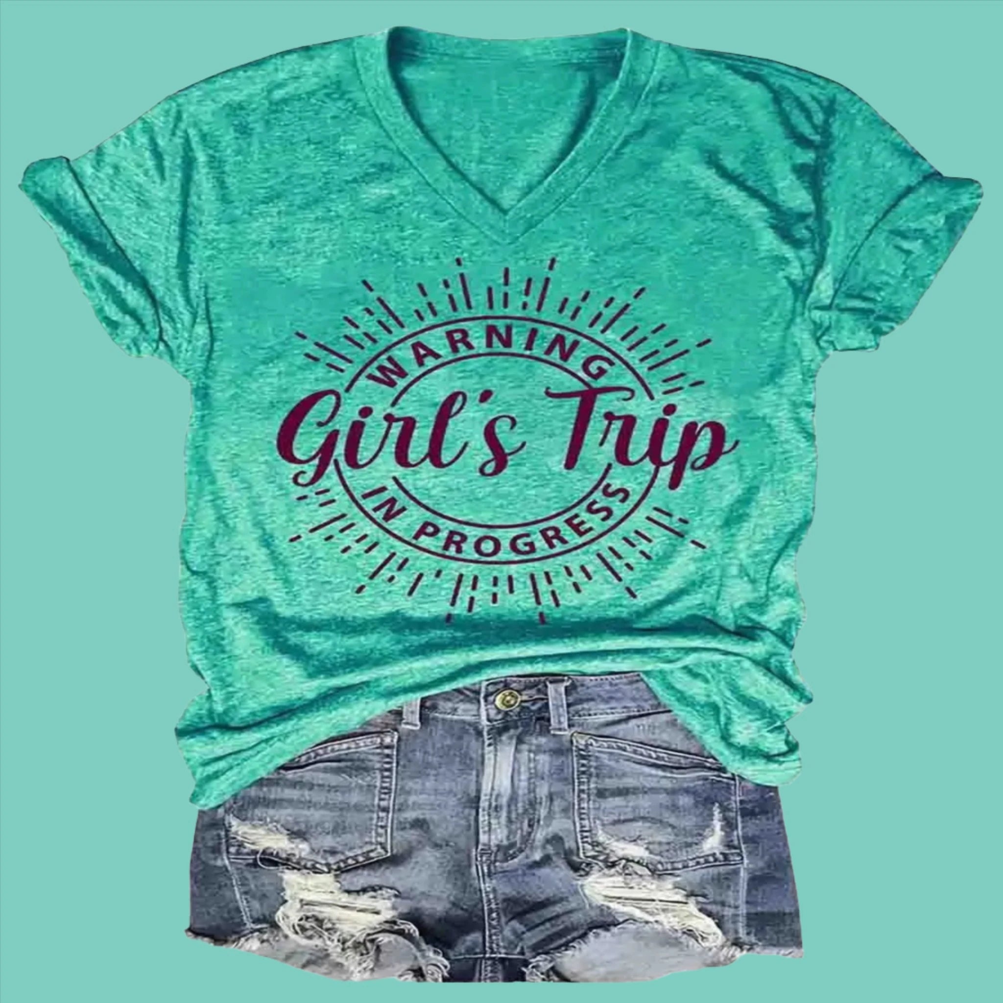 Girl's Trip V-Neck Tee in Green