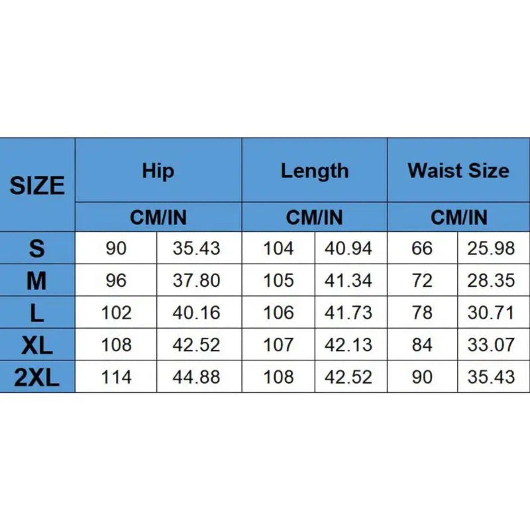 Workout Leggings With Pockets Measurement Chart