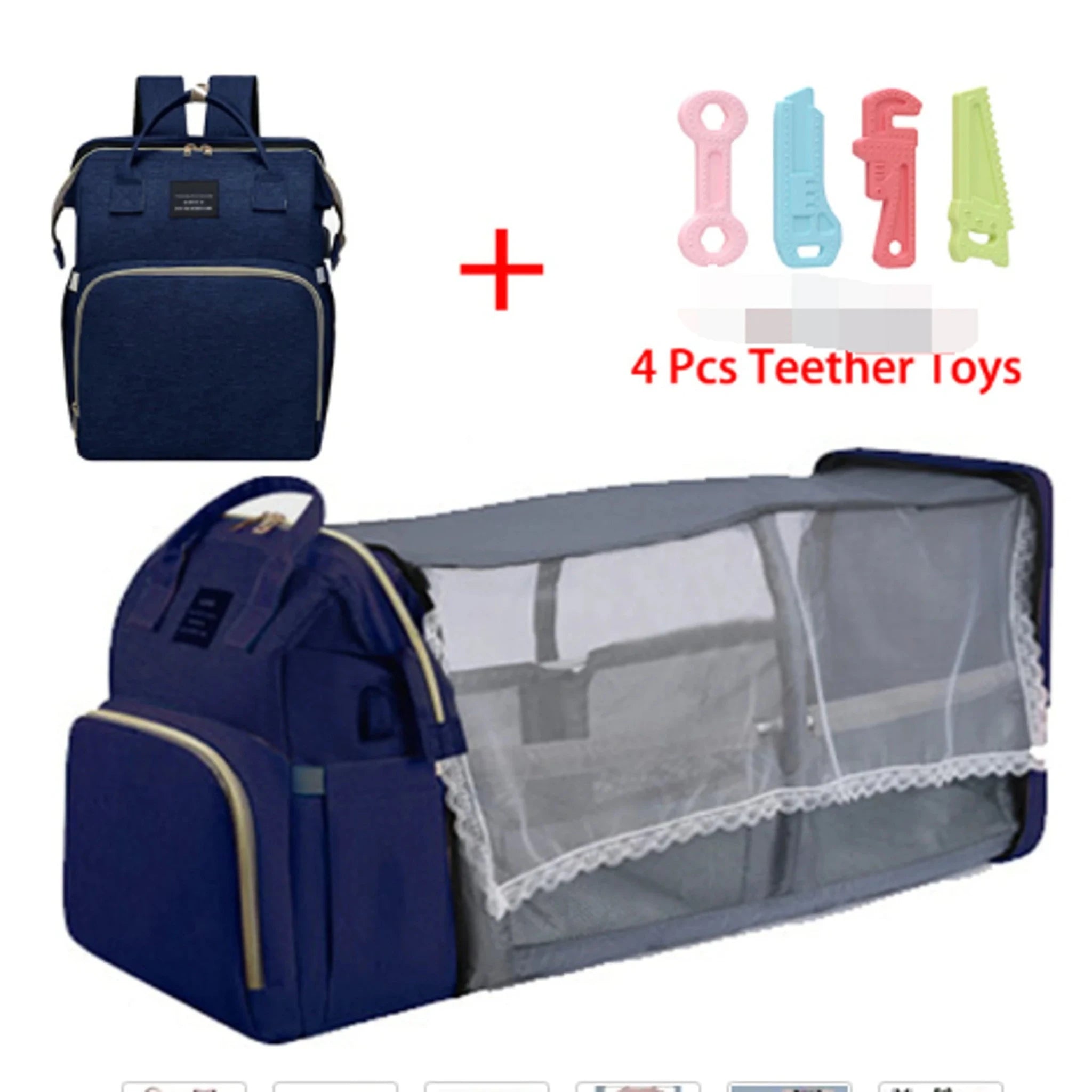 Lightweight Portable Folding Crib in Navy Blue