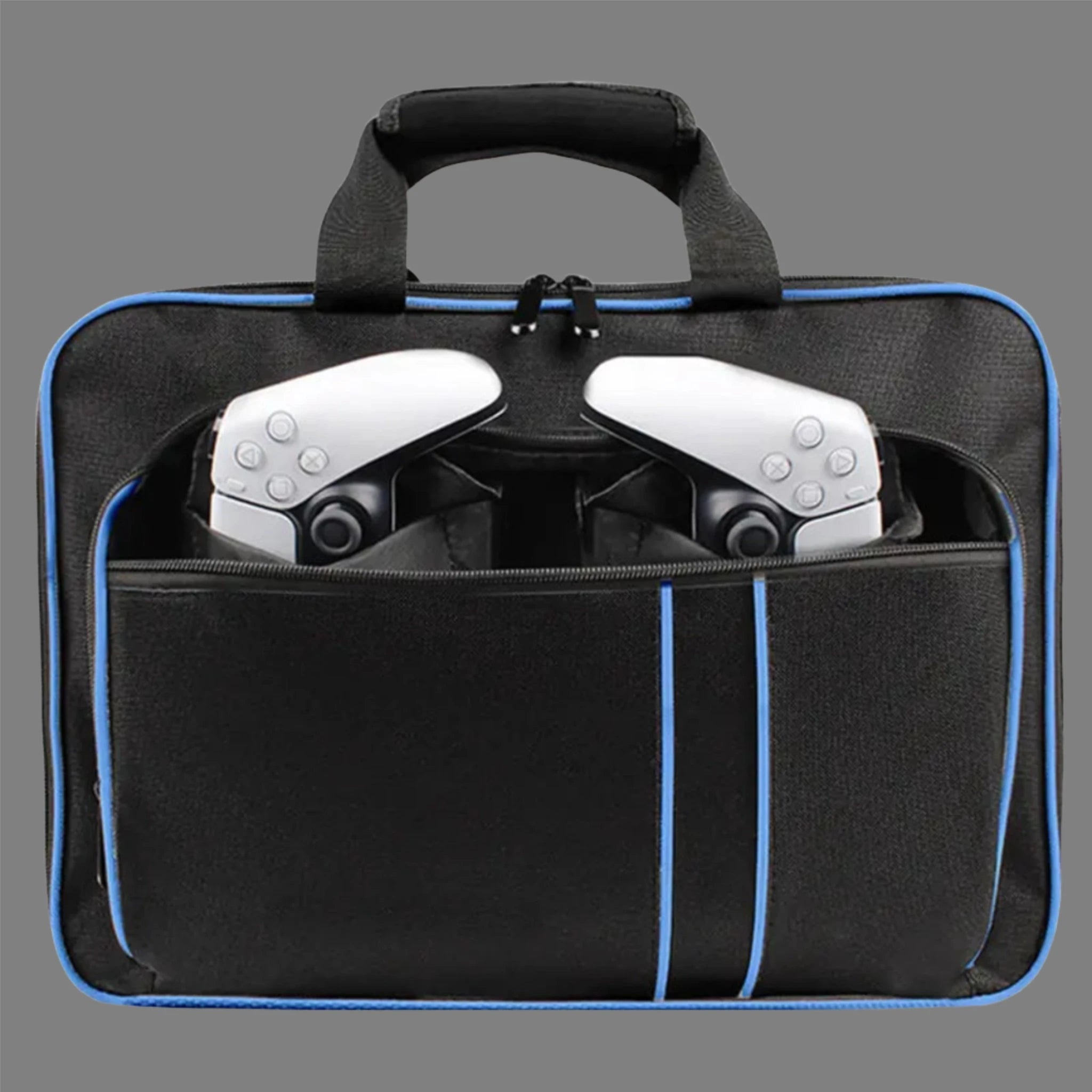 Canvas Carry Bag for Game Console in Black with Blue piping