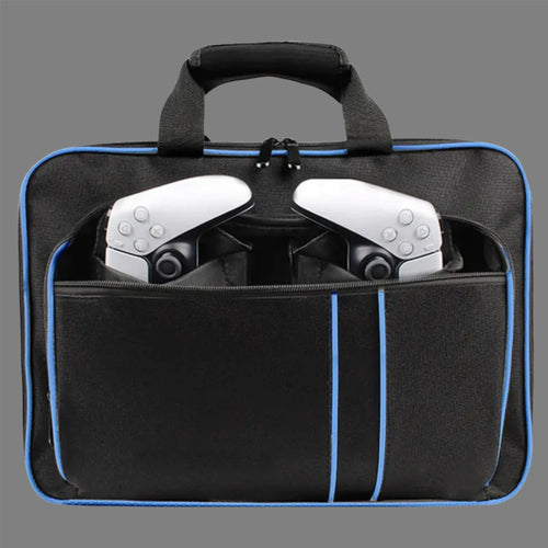 Load image into Gallery viewer, Canvas Carry Bag for Game Console in Black with Blue piping
