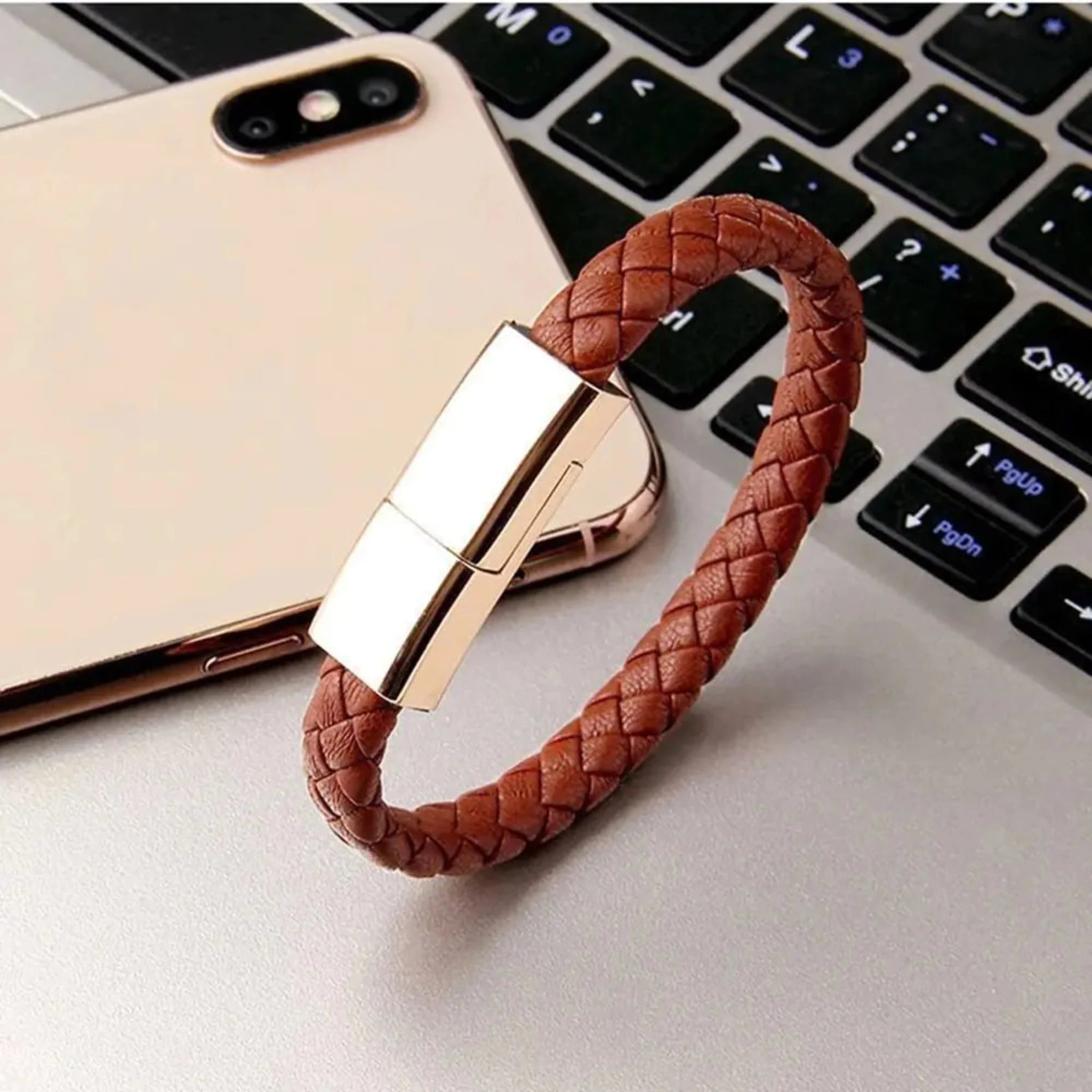 USB C Micro Cable Bracelet in Tuscan Brown