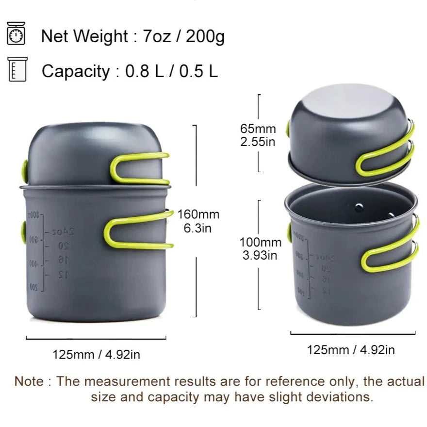 Outdoor Camping Tableware Kit Measurements