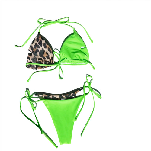 Load image into Gallery viewer, Ellolace Leopard Bikini in Lime
