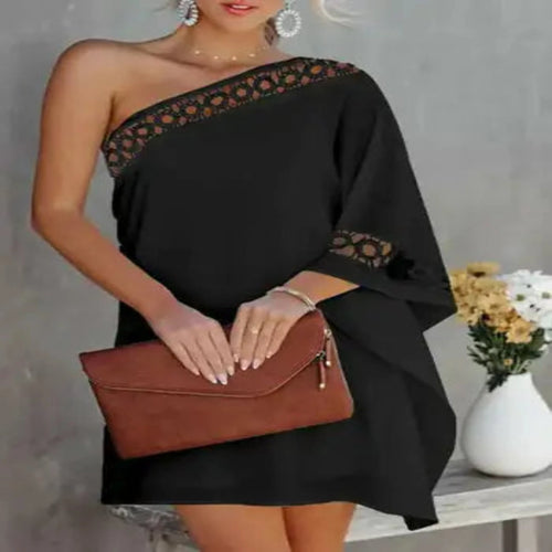 Load image into Gallery viewer, One-Shoulder  Dress in Black
