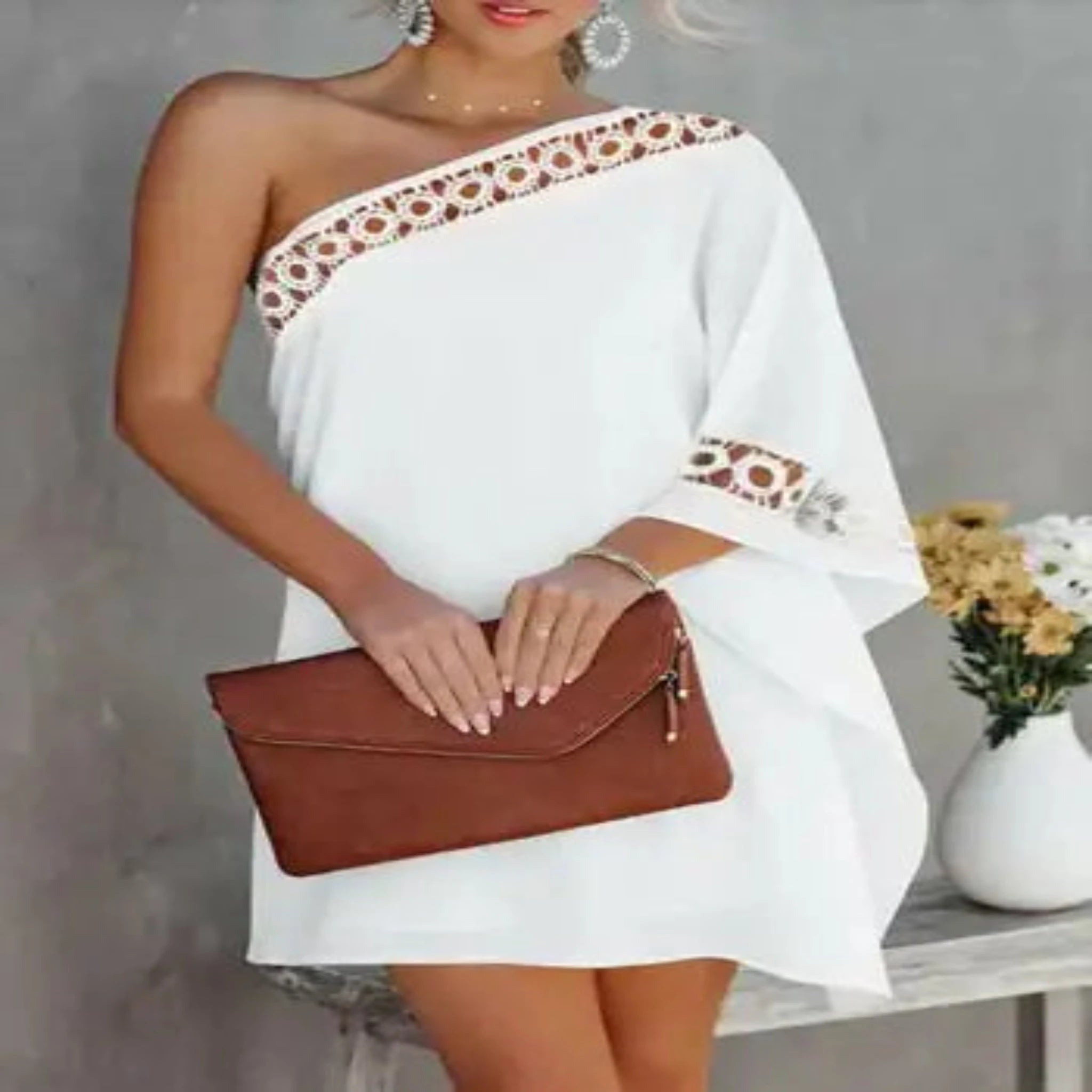 One-Shoulder  Dress in White